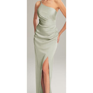 AW BRIDAL 10 L sage green Regina satin bridesmaid party gala maxi dress NEW B163